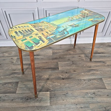 Vintage Mid Century Italian Coffee Table – Glass Top Venice Scene - Side Console