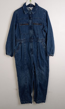 M&S Women's Contrast Stitch Denim Utility Jumpsuit Blue Mid Wash Size 16 NEW F2