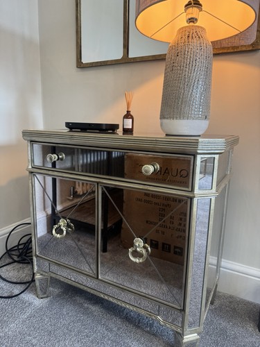 Silver mirrored glass bedside - mirrored,