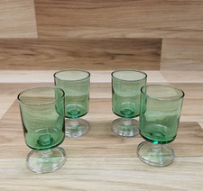 4 x Vintage Luminarc France Green Tinted Cavalier Clear Stem Small Glasses