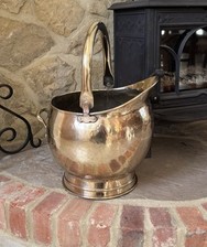 Antique Brass Log Bucket Coal Scuttle Riveted Heavy Dove Tail Soldered 3018g