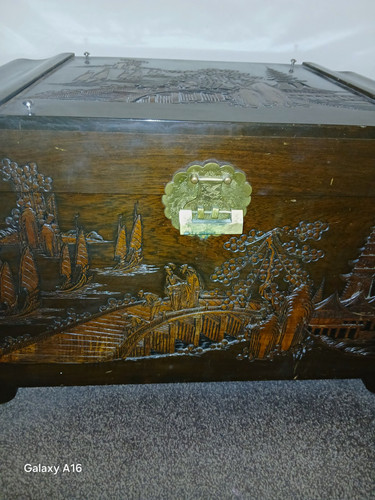 Carved wooden storage chest - carved,