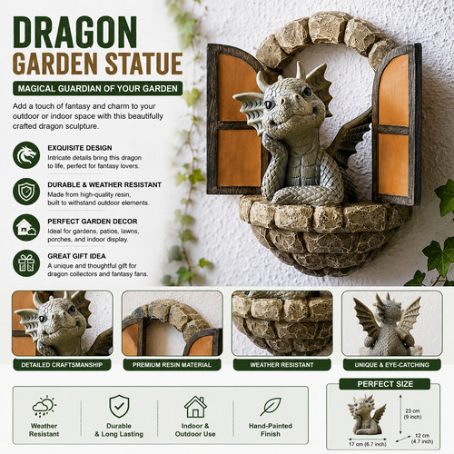 Dragon resin garden statue - resin,