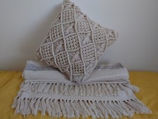 Marks And Spencer Cream/Beige Boho Throw And Macrame Cushion