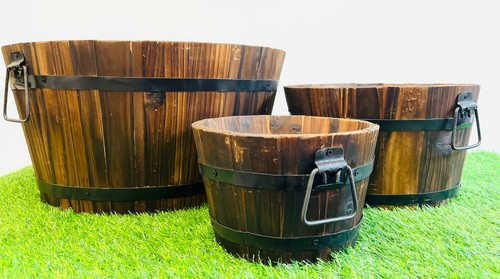 Wooden half barrel - half, planter