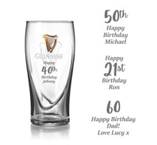 Personalised Engraved Guinness Pint Glass, Any Occasion, Birthday Guinness Lover