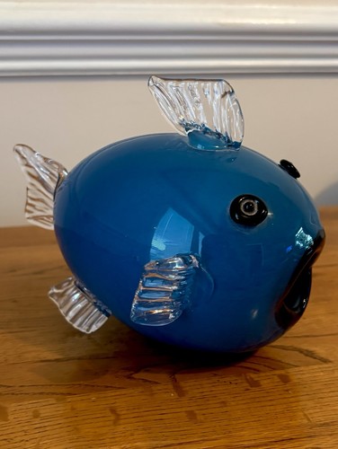 Vintage hand blown blue art - vintage,