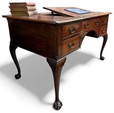 Stunning Antique Mahogany Queen Anne Style Kneehole Writing Desk