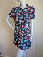 ZARA Name Print Button Up Short Sleeve Shirt Dress Boho Retro Black Patchwork XS