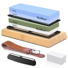 Knife Sharpener Stone Set Dual Grit 400/1000 3000/8000 Non-Slip Base Angle Guide