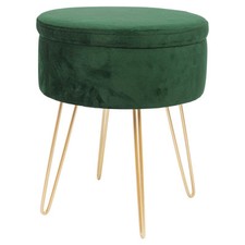 Round Velvet Storage Footstool