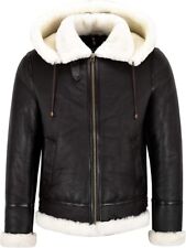 Men Sheepskin Hooded Jacket White Real Shearling Fur B3 Bomber Pilot Jacket NV65