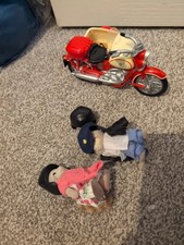 Sylvanian Families Mulberry Racoon Grandparents With Motorcycle Sidecar Damaged