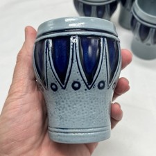 Four Vtg German Cobalt Blue Salt Glaze Ceramic Wine Cups Heribert Plein Speicher