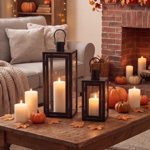 2xmetal lantern candle - lantern,