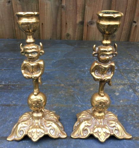 Pair antique brass - a, of