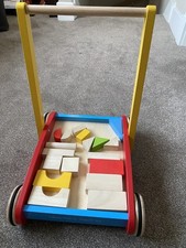 WOODEN BABY WALKER AND BLOCKS