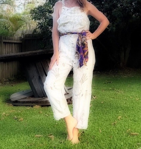 Vintage lace fabric overalls - vintage,
