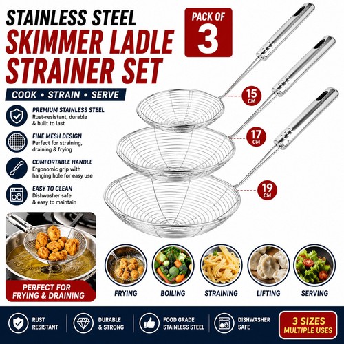 3pc stainless steel fine mesh - stainless,