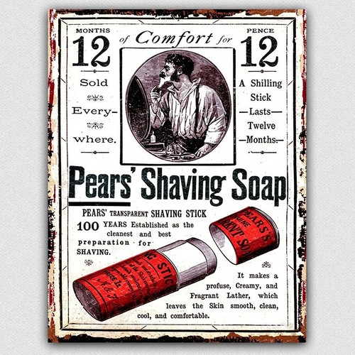 Metal sign pear shaving soap - shaving,