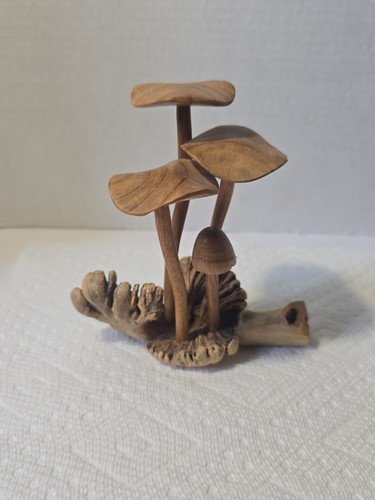 Carved wood mushroom cluster - wood,