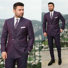 Men Purple Double Breasted Suit Peak Lapel Tuxedo Modern Tailored Chic Party