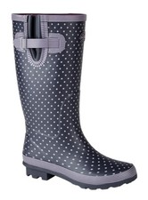 Ladies Mauve Polka Dot Wide Calf Fit Wellington Boots Snow Waterproof Wellie 3-9
