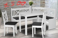 Corner Dining Set X1 Kitchen Furniture Table Chairs 2 Containers White Wood