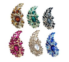 EXTRA LARGE 4.2" GOLD TONE MULTI-COLOURED DIAMANTE CRYSTAL TEARDROP LEAF BROOCH