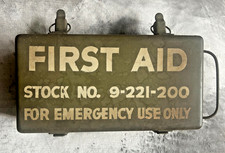 Vintage WWII US Army Jeep GMC Medical First Aid Kit tin + original contents WW2