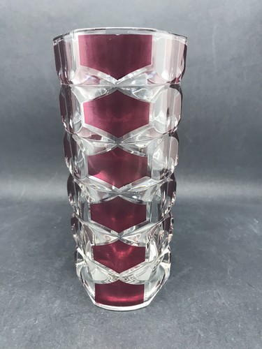 Cranberry clear glass vase - &,