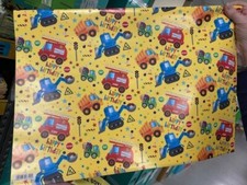 DIGGER CONSTRCTION FIRE WRAP WRAPPING PAPER HAPPY BIRTHDAY GIFT 2 SHEETS & 1 TAG