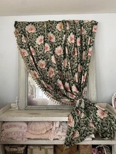 Antique French Fabric Curtain Bed Ciel De Lit Panel Art Nouveau Green Pink