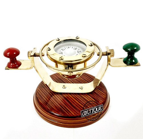 Shiny brass marine compass - brass,