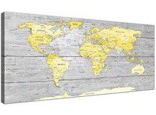 Large Yellow Grey Map of World