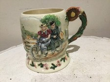 VINTAGE 1930S CROWN DEVON ' FIELDINGS' DAISY TANDEM BICYCLE  TANKARD MUG.
