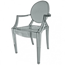 Ghost Chair - Louis - Plastic Vanity Dressing Table Armchair - Smoke Grey