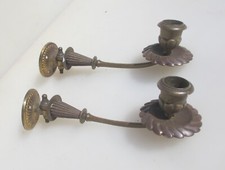 Antique Brass Piano Candle Holders Lights Sconces Old Art Nouveau Vintage Ribbed