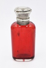 VICTORIAN SOLID SILVER TOPPED RED GLASS SCENT BOTTLE c1890 a/f