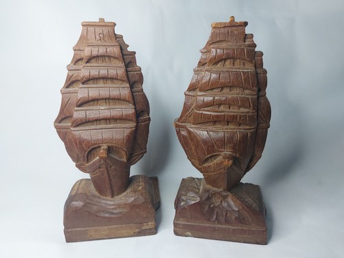 Vtg handcarved book ends - book,