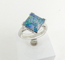 Sterling Silver Opal Ring Square Mosaic Gemporia Size 'S ' with Gift Box