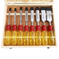 Wood Chisel Set Woodworking Bevel Edge Hand Carpentry Wooden Storage 8 Pc