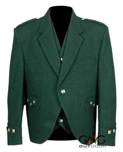 Scottish men green wool kilt - men's,