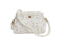 SAM EDELMAN Layla Floral raffia shoulder bag - Eggshell / White