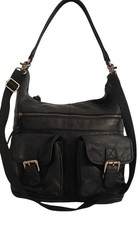 Fat Face Black Leather Large Shoulder Hobo Bag