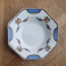 Hughes Longport England Octagonal Luncheon Plate blue , flowers and gold rim23 