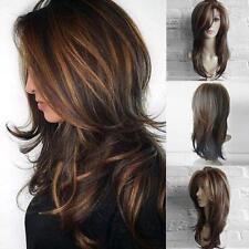 Real Hair Gorgeous Women Long Mix Brown Straight Wigs Human Hair г] ущ 'ι π T6A3