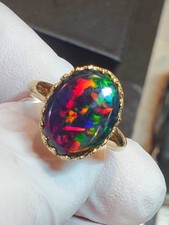 Natural Fire Black Opal Ring Solid 925Sterling Silver Statement Engagement Rings