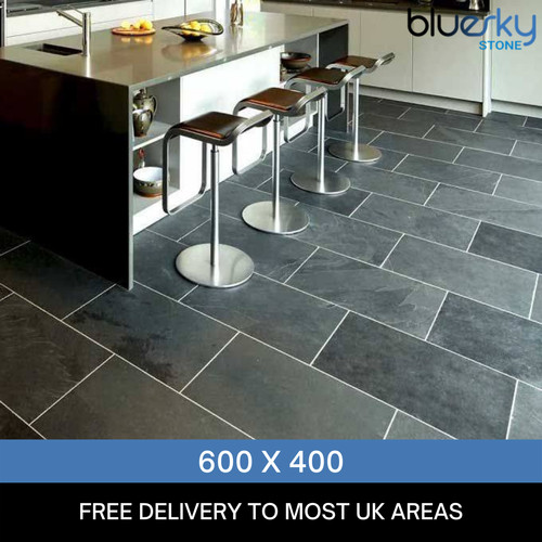 Black slate tiles floor - black,