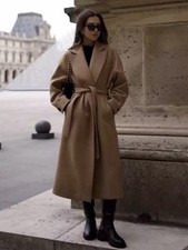 ZARA WOMAN LONGLINE WOOL BLEND CAMEL BELTED COAT SIZE S